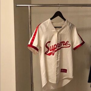 Supreme Satin Baseball Jersey White/Red